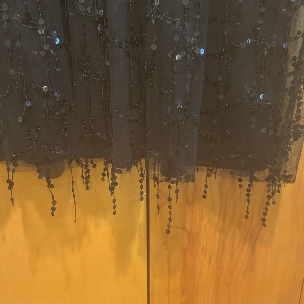 Black Sequin Dress-Deep‎ V Neck-Mesh Sleeves-**Read**-Fairy-Whimsigoth-Formal - Picture 4 of 11